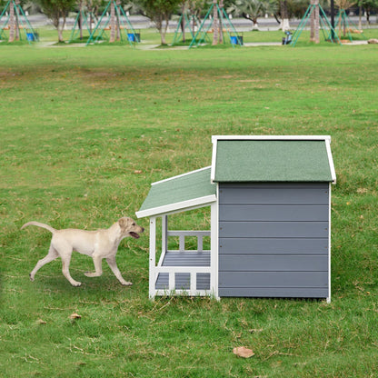 Dog House, Waterproof Dog Cage Kennel, Wooden Outdoor and Indoor Dog House, Raised Pet Kennel for Medium Dogs, Log Cabin Style with Porch,Elevated Floor,Asphalt Roof, 2 Doors - 7DAY'S
