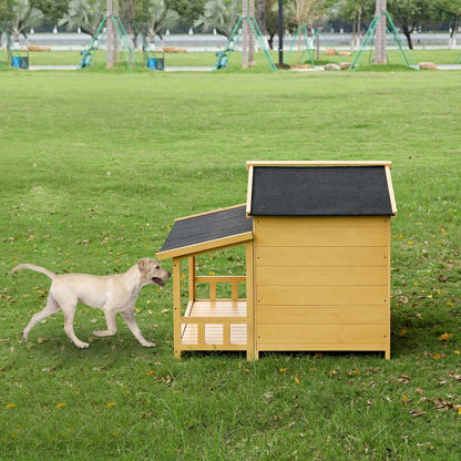 Dog House, Waterproof Dog Cage Kennel, Wooden Outdoor and Indoor Dog House, Raised Pet Kennel for Medium Dogs, Log Cabin Style with Porch,Elevated Floor,Asphalt Roof, 2 Doors - 7DAY'S