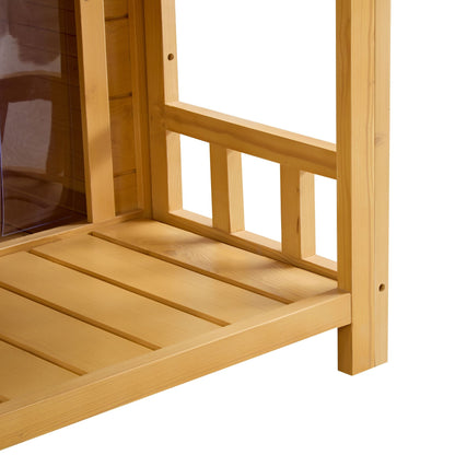 Dog House, Waterproof Dog Cage Kennel, Wooden Outdoor and Indoor Dog House, Raised Pet Kennel for Medium Dogs, Log Cabin Style with Porch,Elevated Floor,Asphalt Roof, 2 Doors - 7DAY'S