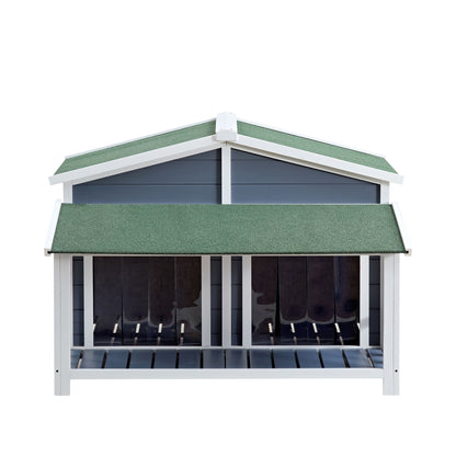 Dog House, Waterproof Dog Cage Kennel, Wooden Outdoor and Indoor Dog House, Raised Pet Kennel for Medium Dogs, Log Cabin Style with Porch,Elevated Floor,Asphalt Roof, 2 Doors - 7DAY'S