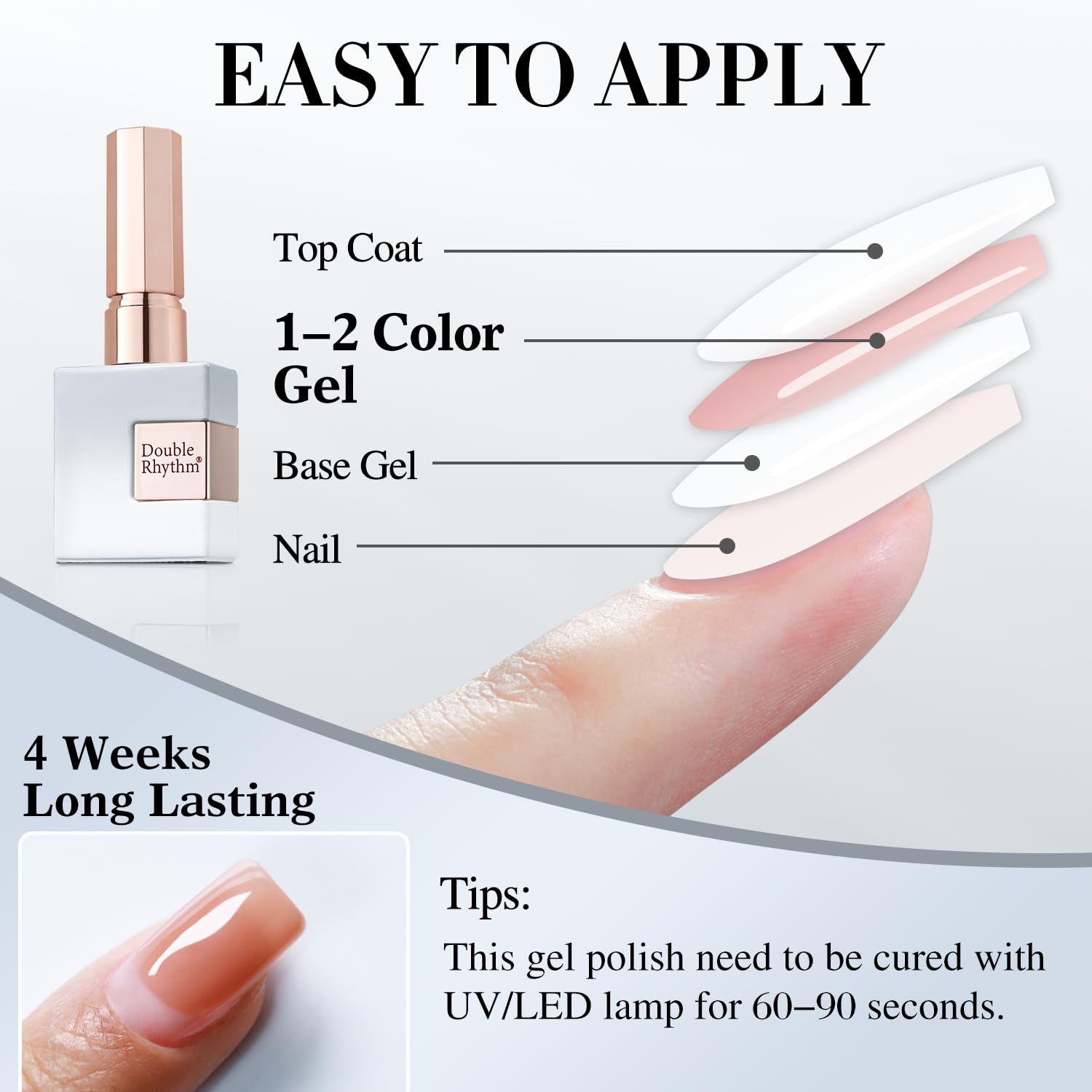Double Rhythm 15ML Gel Nail Polish Pure Sheer Same Color Same Bottle Soak Off Gel Polish Art Manicure Salon DIY at Home for Women (Milky White - A1075) - 7DAY'S