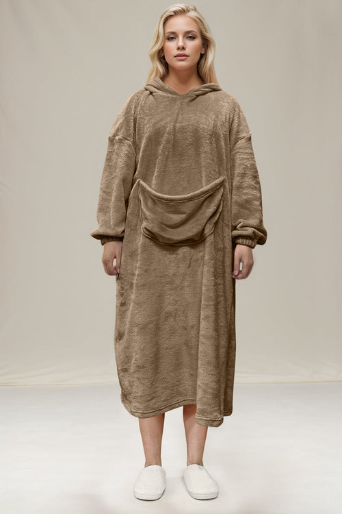 Double Take Full Size Pocketed Hooded Midi Lounge Dress from S to 3XL 100% polyerter - 7DAY'S