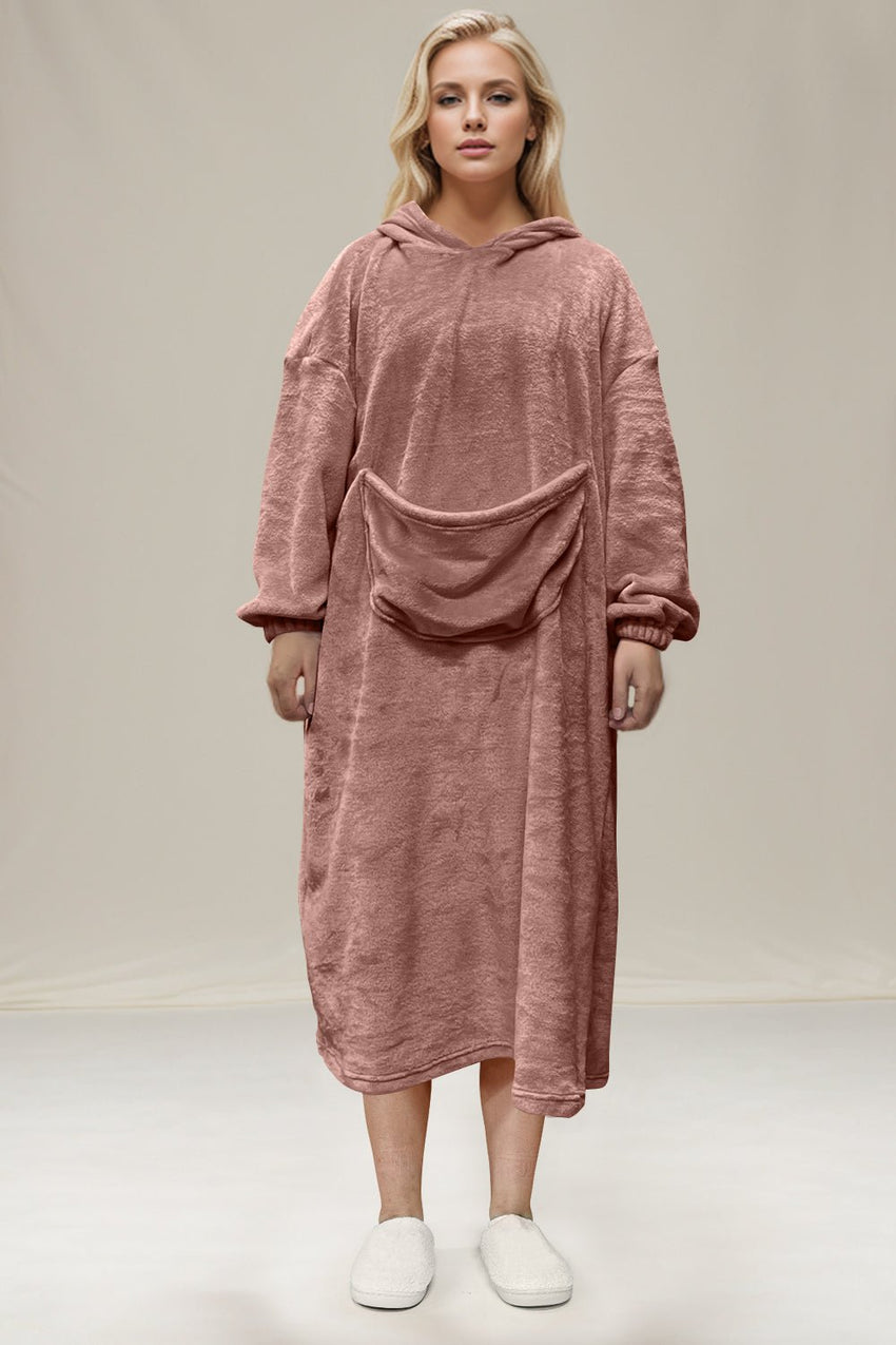 Double Take Full Size Pocketed Hooded Midi Lounge Dress from S to 3XL 100% polyerter - 7DAY'S