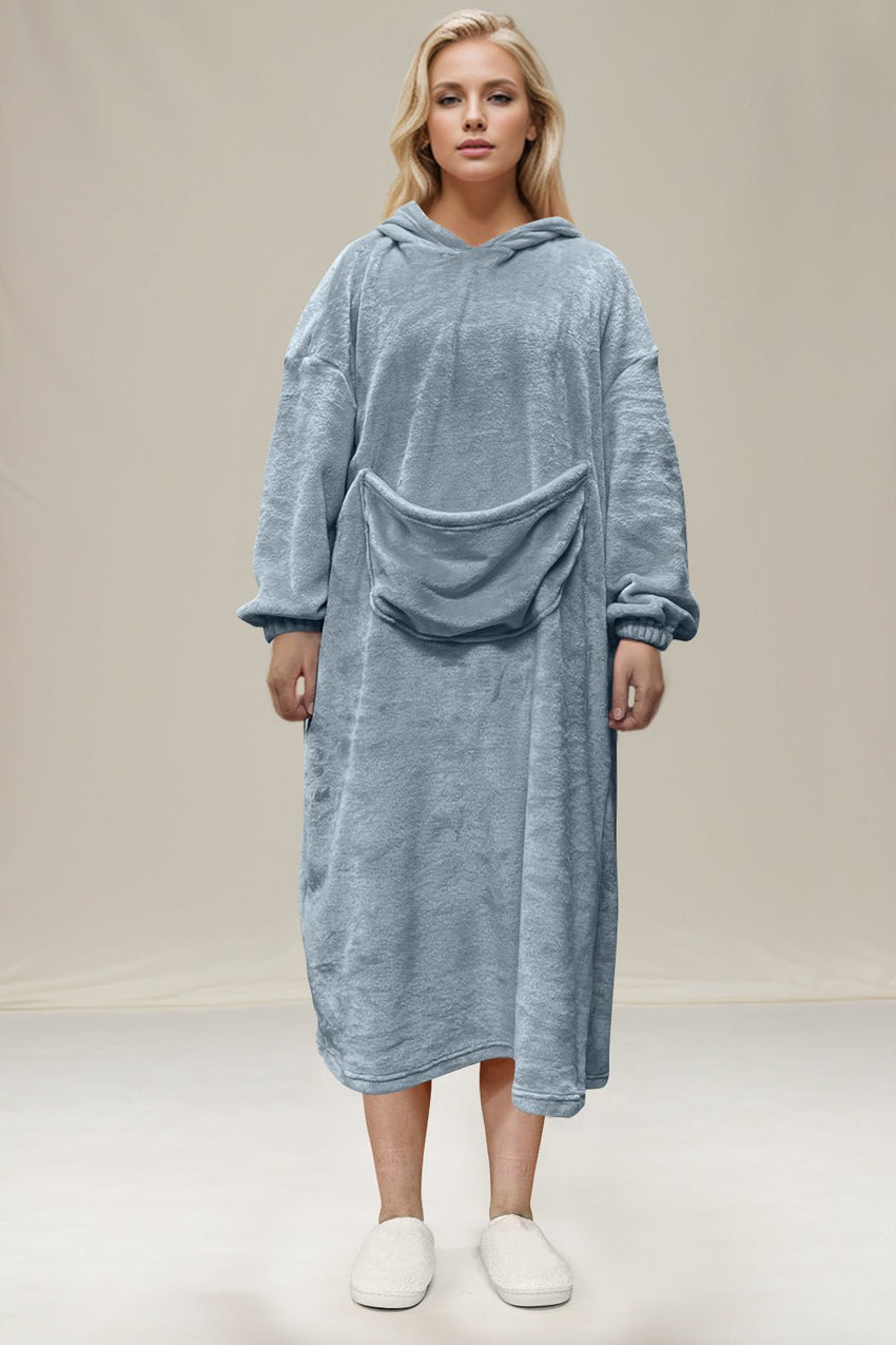 Double Take Full Size Pocketed Hooded Midi Lounge Dress from S to 3XL 100% polyerter - 7DAY'S