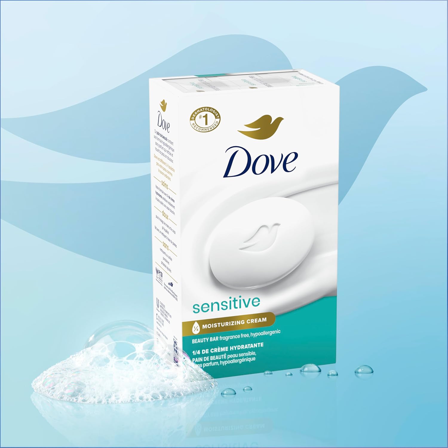 Dove Beauty Bar Soap Sensitive, 8 Bars for Sensitive Skin, Fragrance Free and Hypoallergenic 3.75 oz - 7DAY'S