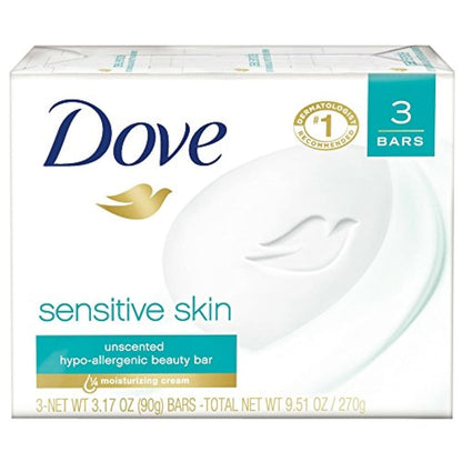 Dove Beauty Bar Soap Sensitive, 8 Bars for Sensitive Skin, Fragrance Free and Hypoallergenic 3.75 oz - 7DAY'S