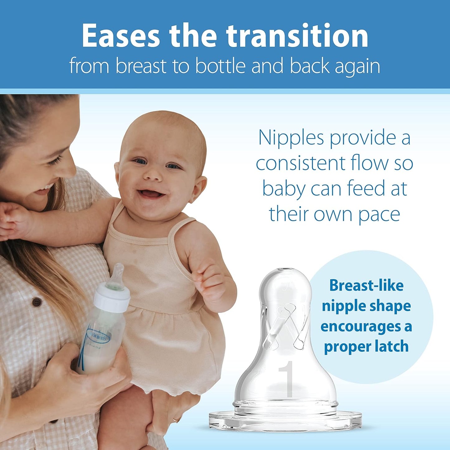 Dr. Brown's Natural Flow Anti - Colic Options+ Narrow Baby Bottle, 8 oz/250 mL, with Level 1 Slow Flow Nipples, 0m+, 4 Pack - 7DAY'S