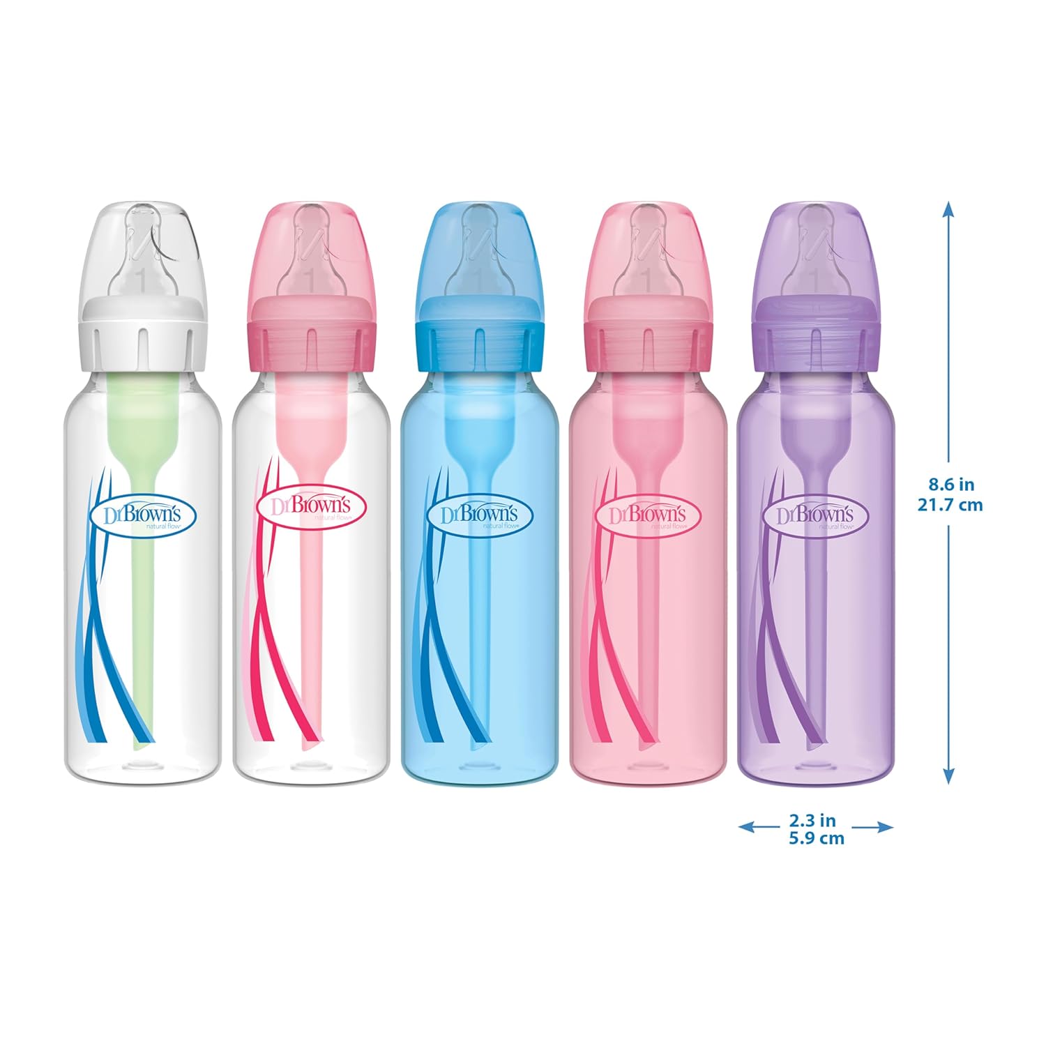 Dr. Brown's Natural Flow Anti - Colic Options+ Narrow Baby Bottle, 8 oz/250 mL, with Level 1 Slow Flow Nipples, 0m+, 4 Pack - 7DAY'S