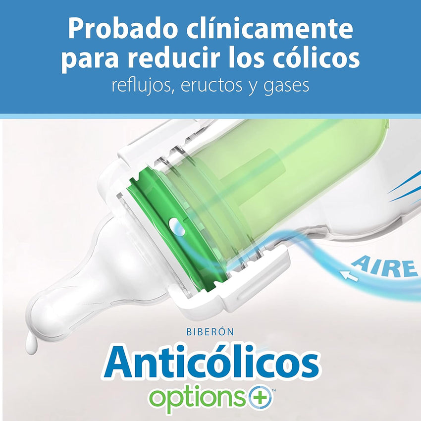 Dr. Brown's Natural Flow Anti - Colic Options+ Narrow Baby Bottle, 8 oz/250 mL, with Level 1 Slow Flow Nipples, 0m+, 4 Pack - 7DAY'S