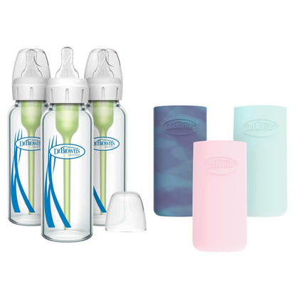 Dr. Brown's Natural Flow Anti - Colic Options+ Narrow Glass Baby Bottle 8 oz/250 mL, with Level 1 Slow Flow Nipple, 2 Pack, 0m+ - 7DAY'S