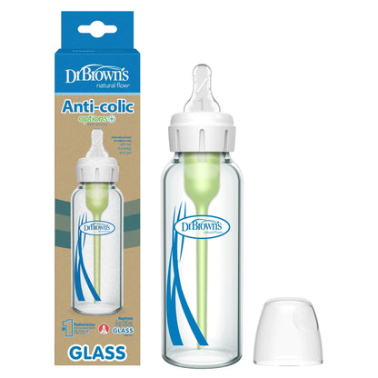 Dr. Brown's Natural Flow Anti - Colic Options+ Narrow Glass Baby Bottle 8 oz/250 mL, with Level 1 Slow Flow Nipple, 2 Pack, 0m+ - 7DAY'S