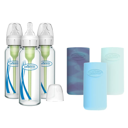 Dr. Brown's Natural Flow Anti - Colic Options+ Narrow Glass Baby Bottle 8 oz/250 mL, with Level 1 Slow Flow Nipple, 2 Pack, 0m+ - 7DAY'S