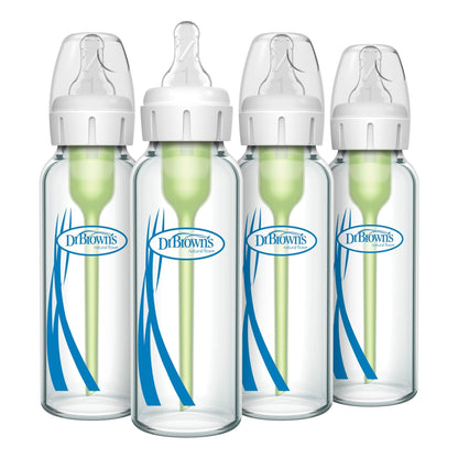 Dr. Brown's Natural Flow Anti - Colic Options+ Narrow Glass Baby Bottle 8 oz/250 mL, with Level 1 Slow Flow Nipple, 2 Pack, 0m+ - 7DAY'S