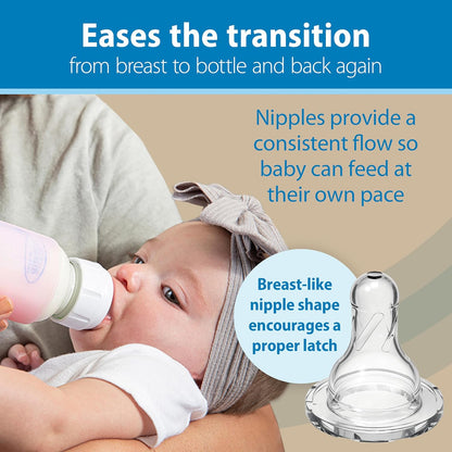 Dr. Brown's Natural Flow Anti - Colic Options+ Narrow Glass Baby Bottle 8 oz/250 mL, with Level 1 Slow Flow Nipple, 2 Pack, 0m+ - 7DAY'S