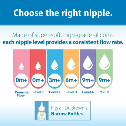 Dr. Brown’s Natural Flow Level 2 Narrow Baby Bottle Silicone Nipple, Medium Flow, 3m+, 100% Silicone Bottle Nipple, 6 Count - 7DAY'S