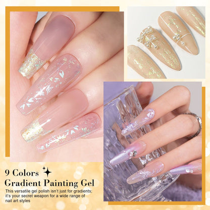 Limegirl Gradient Painting Gel, 9 Bright Colors Ombre GelNail Polish for Pigment Pat Nails Nails French ManicureSoak Off UV Set