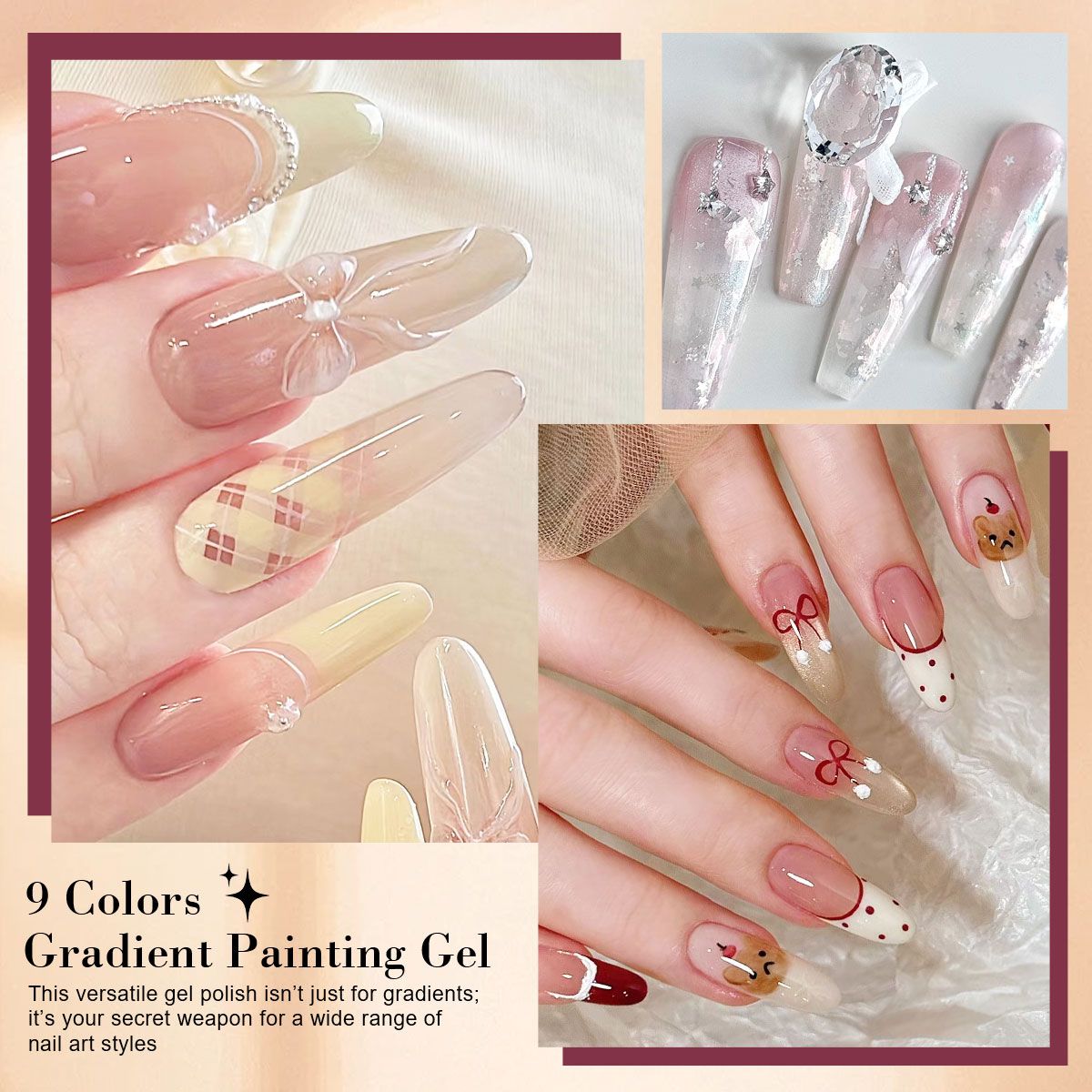 Limegirl Gradient Painting Gel, 9 Bright Colors Ombre GelNail Polish for Pigment Pat Nails Nails French ManicureSoak Off UV Set