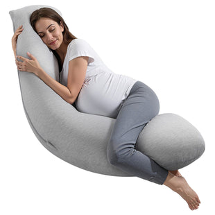 VEVOR Pregnancy Pillows for Side Sleeping, L-Shaped Maternity Pillow for Pregnant Women, Soft & Breathable Pregnancy Body Pillow with Washable Jersey Cover for Head Neck Belly Leg Support, Light Gray