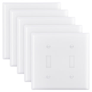 VEVOR Toggle Light Switch Wall Plates, 2-Gang Switch Electrical Outlet Covers, Standard Size 4.61in L x 4.53in H Unbreakable Polycarbonate Thermoplastic Faceplate (5 Pack, White)