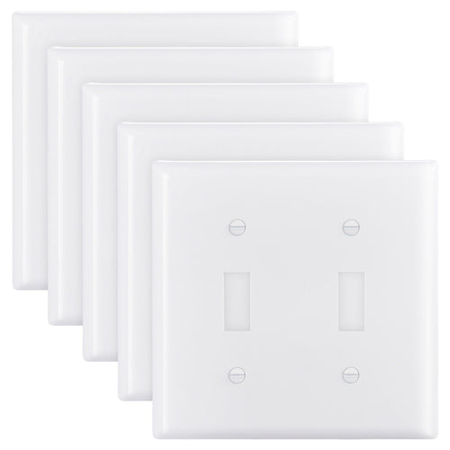 VEVOR Toggle Light Switch Wall Plates, 2-Gang Switch Electrical Outlet Covers, Standard Size 4.61in L x 4.53in H Unbreakable Polycarbonate Thermoplastic Faceplate (5 Pack, White)
