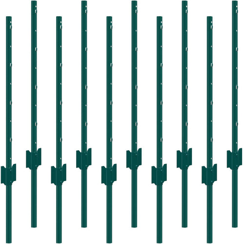 VEVOR 3 Feet Fence Post, 10 Pack U-Channel Heavy Duty Metal Fence Posts, Sturdy Steel Fence Stakes for Garden Yard, Lawn, Farms and Outdoor Wire Fencing, Green