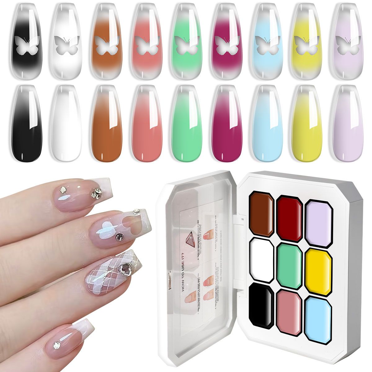 Limegirl Gradient Painting Gel, 9 Bright Colors Ombre GelNail Polish for Pigment Pat Nails Nails French ManicureSoak Off UV Set