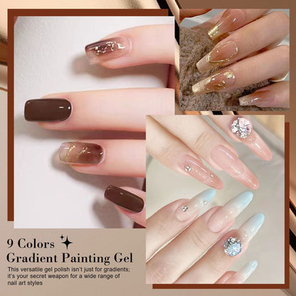 Limegirl Gradient Painting Gel, 9 Bright Colors Ombre GelNail Polish for Pigment Pat Nails Nails French ManicureSoak Off UV Set