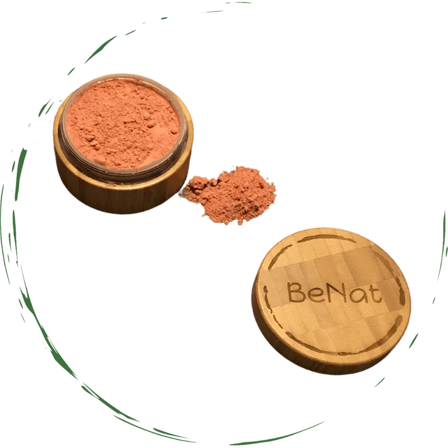 BeNat All-Natural Blush Loose Powder | Reusable Bamboo Container with Refills | Vegan & Lightweight Face Makeup