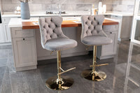 Furniture,Golden Swivel Velvet Barstools Adjusatble Seat Height from 25 - 33 Inch, Modern Upholstered Bar Stools with Backs Comfortable Tufted for Home Pub and Kitchen Island - 7DAY'S