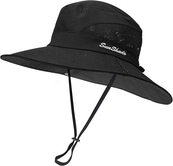 Women's Outdoor UV-Protection-Foldable Sun-Hats Mesh Wide-Brim Beach Fishing Hat with Ponytail-Hole