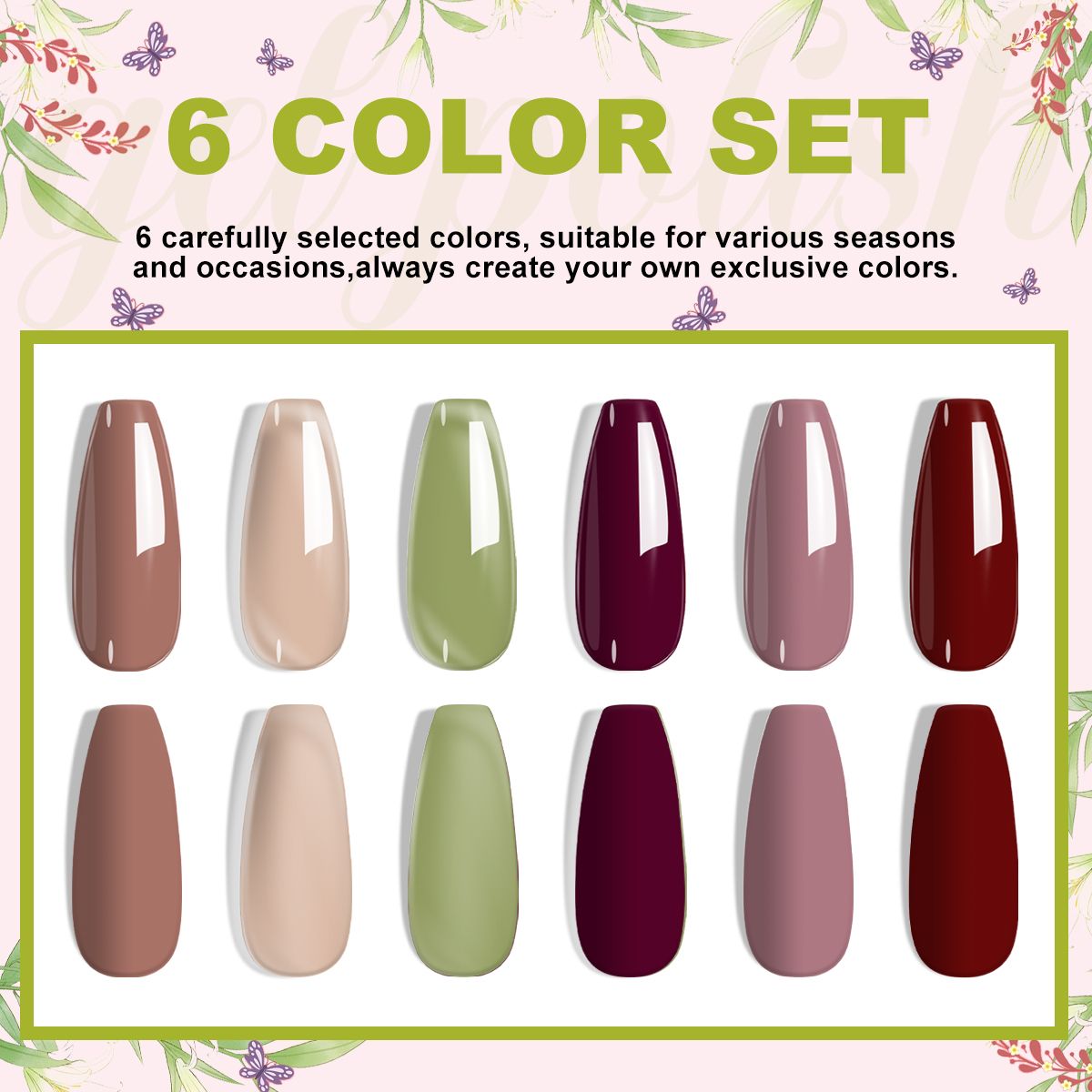 LIMEGIRL 6pcs Gel Polish Set 6 Vibrant Colors UV Gel NailPolish Red Blue Green Hema TMPTA TPO 3-free AllSeasons NailGel for Christmas Gift Women Girls