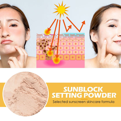 SPF50 PA++ Sunscreen Setting Powder Brush, Oil Control Matte Transparent Loose Powder, Portable Mineral Sun Protection Powder, Long Lasting Makeup Setting Powder for Face, Non-Greasy Shine Control Sun