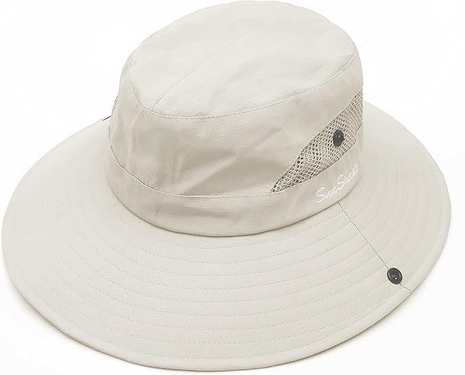 Women's Outdoor UV-Protection-Foldable Sun-Hats Mesh Wide-Brim Beach Fishing Hat with Ponytail-Hole
