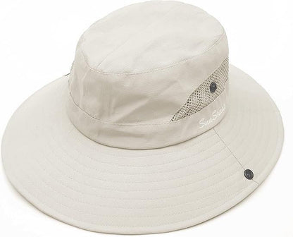 Women's Outdoor UV-Protection-Foldable Sun-Hats Mesh Wide-Brim Beach Fishing Hat with Ponytail-Hole