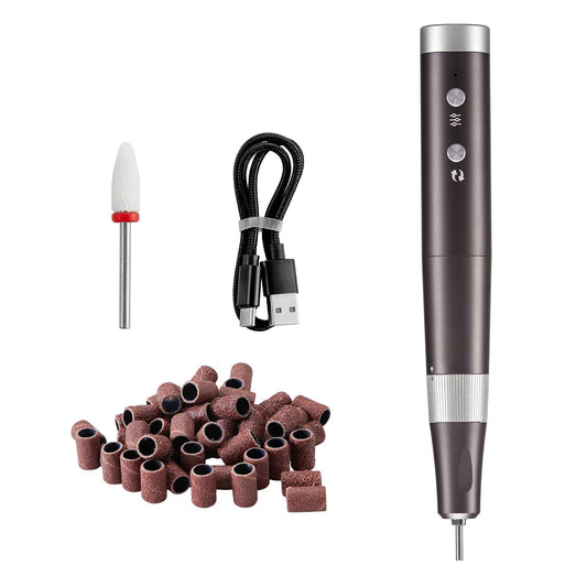 Electric Cordless Nail Drill, 30,000RPM Variable-Speed Rechargeable Nail E File Machine, Portable Manicure Pedicure Polisher with 50PCS Sanding Bands for Dead Skin Removal, Nail Surface Smooth