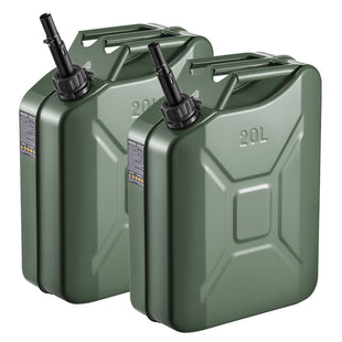 VEVOR Metal Fuel Container, 5.3 Gallon, Fuel Jerry Can with Spout and Comfort Handle, 6 L/min Max Flow Rate, Leakproof & Corrosion-resistant Metal Gas Tank Most Motorcycle ATV UTV, Green, 2 Packs
