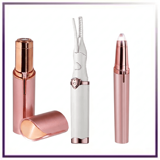 The Effortless Beauty Kit 3-in-1 Painless Facial Hair Remover, Precision Electric Eyebrow Trimmer & Rechargeable Heated Eyelash Curler Grooming Set for Smooth Skin and Long-Lasting Curled Lashes