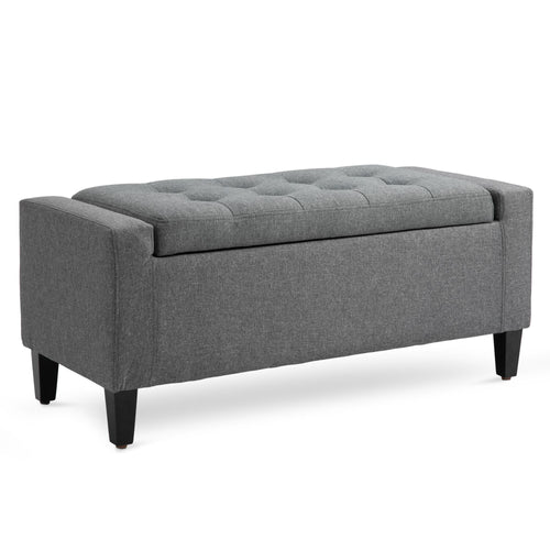 Linen Upholstered Storage Ottoman with Lift-Top Design Space-Saving Gray