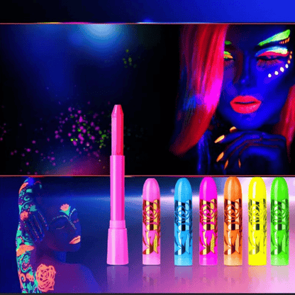 6 Pcs Glow In The Dark Face Body Paint, UV Black Light Glow Makeup Kit For Adult, Non-Toxic Fluorescent Face Paints Crayons For Birthday Party Halloween Masquerade Makeup