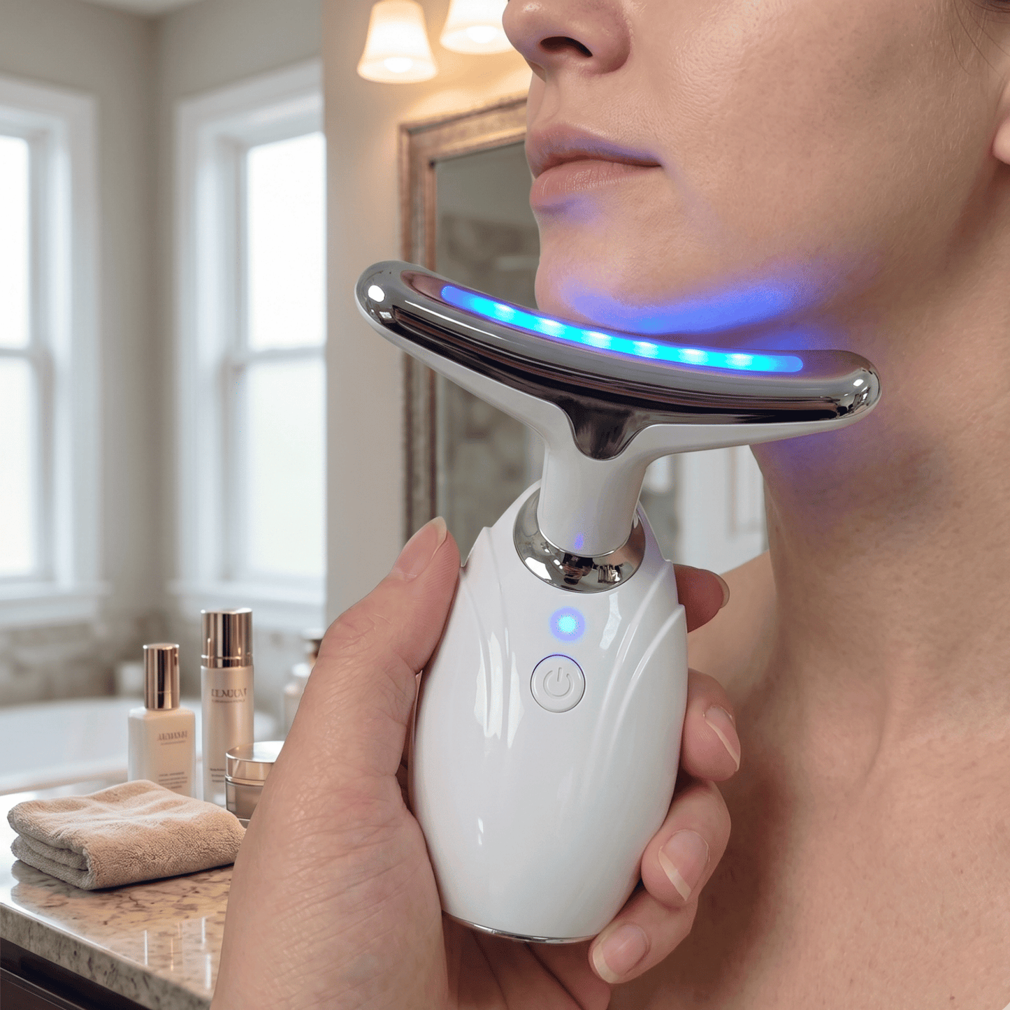 Facial Contour Massager & Neck Beauty Roller | Portable Cordless Skin Renewal Wand for Lotions and Serums | Triple Action Micro-Vibration