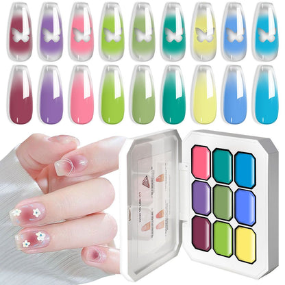 Limegirl Gradient Painting Gel, 9 Bright Colors Ombre GelNail Polish for Pigment Pat Nails Nails French ManicureSoak Off UV Set