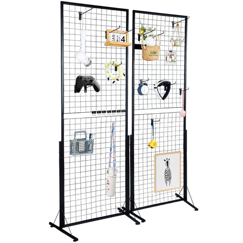 VEVOR 2' x 5.6' Grid Wall Panels Tower, 2 Packs Wire Gridwall Display Racks with T-Base Floorstanding, Double Side Gridwall Panels for Art Craft Shows, Retail Display with Extra Clips and Hooks