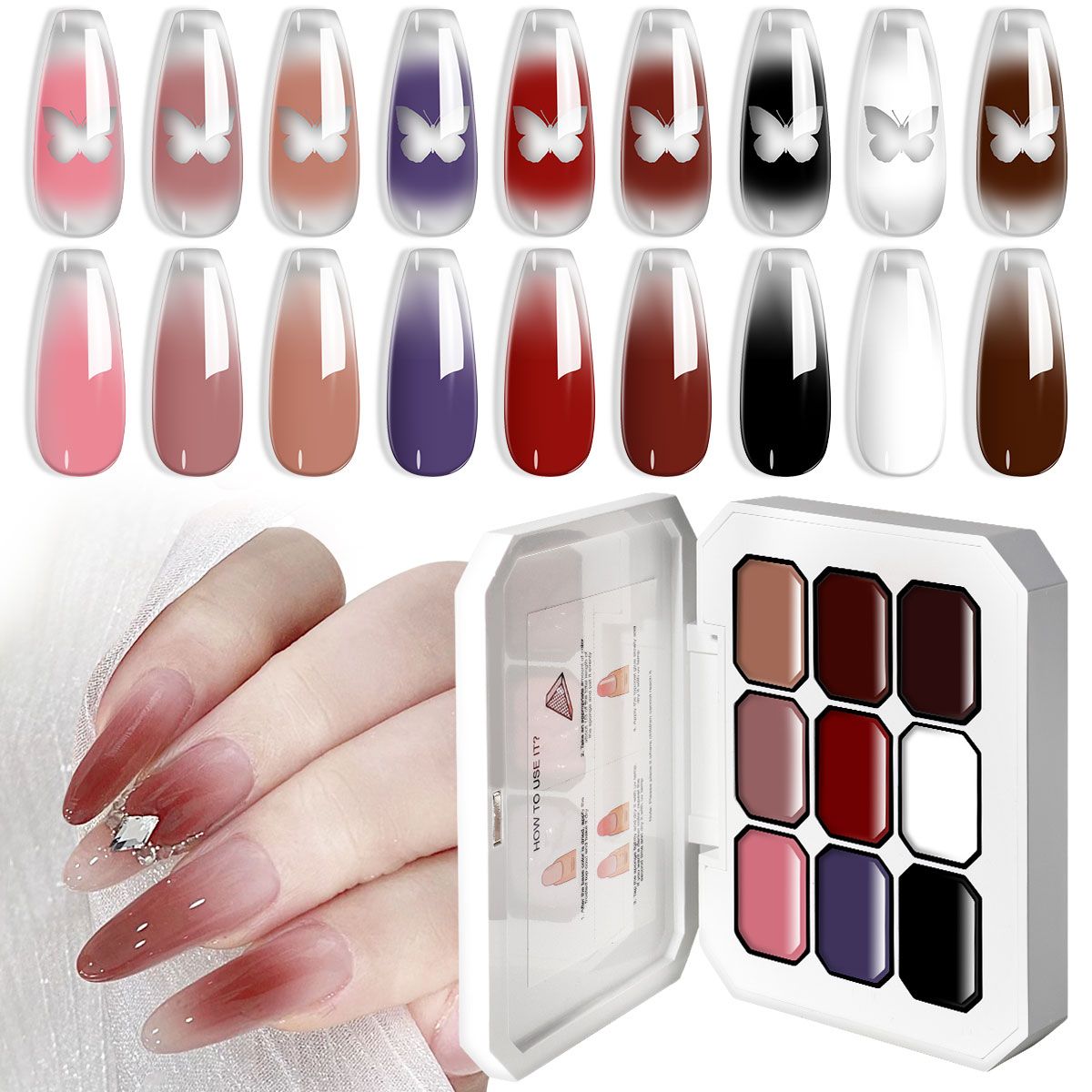 Limegirl Gradient Painting Gel, 9 Bright Colors Ombre GelNail Polish for Pigment Pat Nails Nails French ManicureSoak Off UV Set