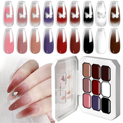 Limegirl Gradient Painting Gel, 9 Bright Colors Ombre GelNail Polish for Pigment Pat Nails Nails French ManicureSoak Off UV Set