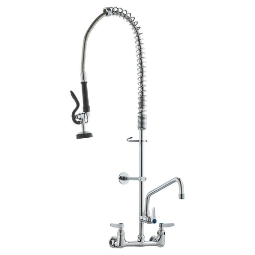VEVOR Wall-Mounted Brass Kitchen Faucet, 36" Tall, 8" Installation Width, Includes 12" Rotating Spout and Pull-Down Sprayer, Suitable for Single, Double, or Triple Sinks