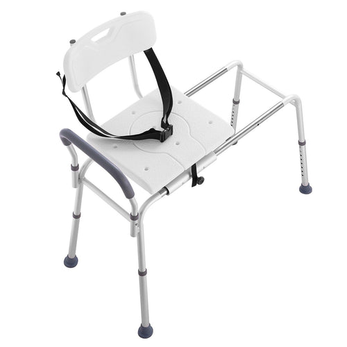 VEVOR Sliding Tub Transfer Bench, Height Adjustable Bathtub Transfer Bench with Cut-Out Seat, Reversible Backrest & Safety Belt, Non-Slip Shower Chair for Elderly Disabled Handicap, 400LBS Capacity