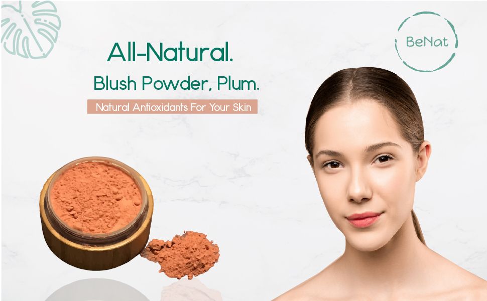 BeNat All-Natural Blush Loose Powder | Reusable Bamboo Container with Refills | Vegan & Lightweight Face Makeup