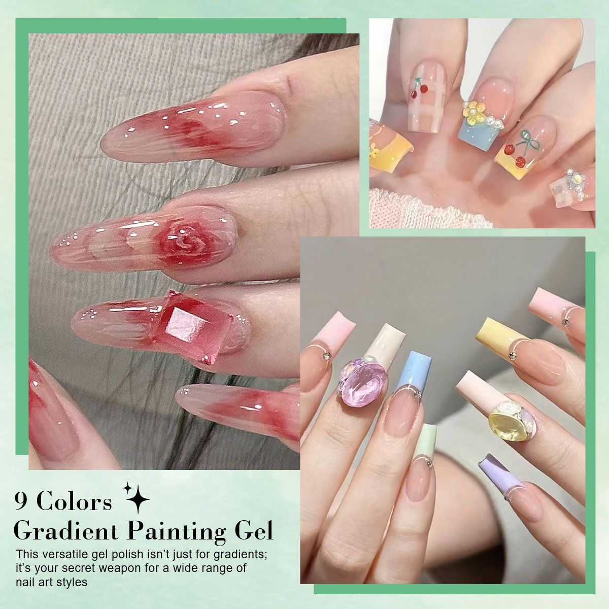 Limegirl Gradient Painting Gel, 9 Bright Colors Ombre GelNail Polish for Pigment Pat Nails Nails French ManicureSoak Off UV Set