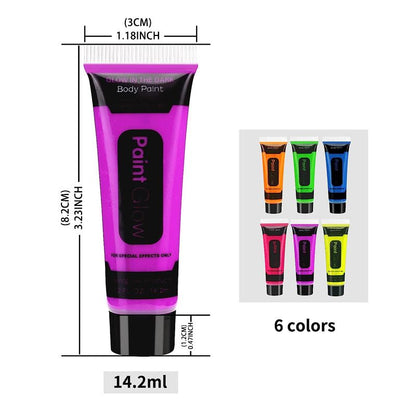 UV Glow Blacklight Face and Body Paint,0.48 oz, Set of 6 Tubes, 6 Colors Halloween Makeup