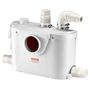 VEVOR Macerator Pump, 500W, 29 GPM Flow, 26 ft/8 m Head, Macerator Sewerage Toilet Pump with 4 Water Inlets, Waste Water Disposal Upflush Machine for Toilet, Basement, Shower, Sink, Laundry, Bathtub